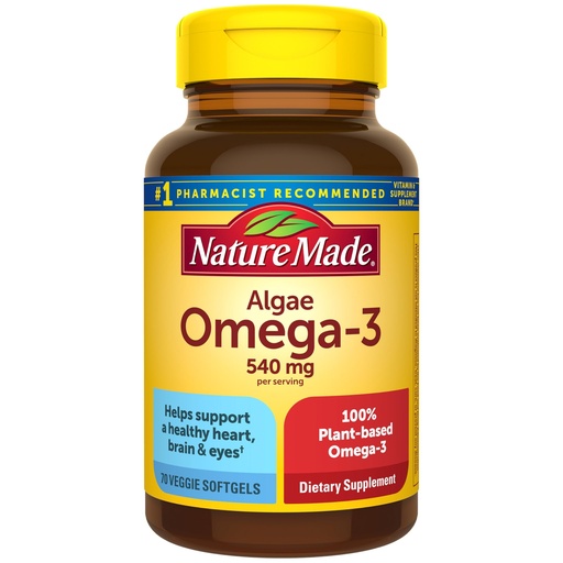 [BRSWYEA7A57QOEIY] Nature Made Algae Oil Omega 3 Supplement 540mg, Omega 3 Fish Oil Alternative, 70 Veggie Softgels, Sustainable, Plant-Based, for Healthy Heart, Brain, and Eye Support, 70 Softgels