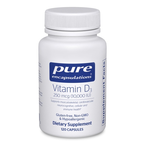 [BRSWIYALDMPWO33U] Pure Encapsulations Vitamin D3 250 mcg (10,000 IU) - Supplement to Support Bone, Joint, Breast, Heart, Colon & Immune Health - with Premium Vitamin D - 120 Capsules