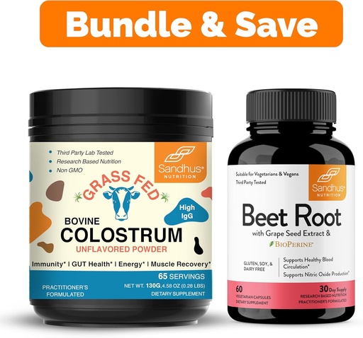 [BRSROBQ5CR5RGA3Z] Sandhu's Pure Bovine Colostrum Powder Supplement for Humans & Beet Root Powder with Bioperine Capsules| Supports Immune, Gut, Muscle & Healthy Energy Levels