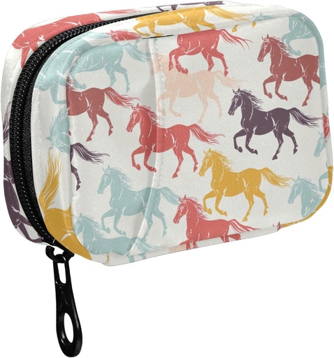 [BRSRABTYOANGMYL3] Fustylead Colorful Galloping Horses Silhouette Pill Organizer for Purse, Weekly Portable Pill Box with Zipper to Storage Vitamins Fish Oils Medications Suplementos