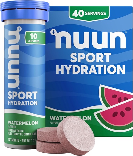 [BRSWK2QHDEBRC3DM] Nuun Sport Electrolit Tablete cu magneziu, calciu, potasiu, clorură & sodiu, gluten Free & Vegan, pepene verde, 4 Pack (40 Serviri Total)