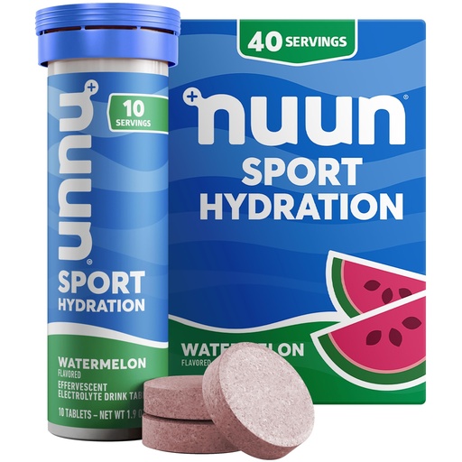 [BRSWK2QHDEBRC3DM] Nuun Sport Electrolyte Tablets with Magnesium, Calcium, Potassium, Chloride & Sodium, Gluten Free & Vegan, Watermelon, 4 Pack (40 Servings Total)
