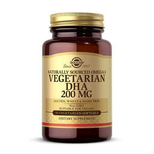 [BRSWIZQOOQMBGFTO] Solgar Vegetarian DHA 200 mg - 50 Vegetarian Softgels - Naturally Sourced Omega-3 - Vegan, Gluten Free, Dairy Free - 50 Servings