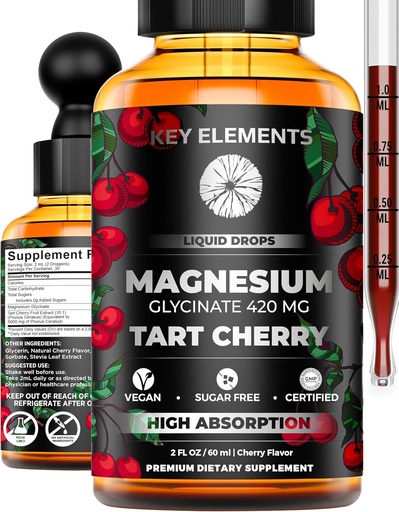 [BRSROCYQOZ7R4CD6] Liquid Magnesium Glycinate 420 Mg with Natural Tart Cherry Extract | Magnesium Glycinate Drops Supplement for Sleep, Mood & Mobility Support | Tart Cherry Extract