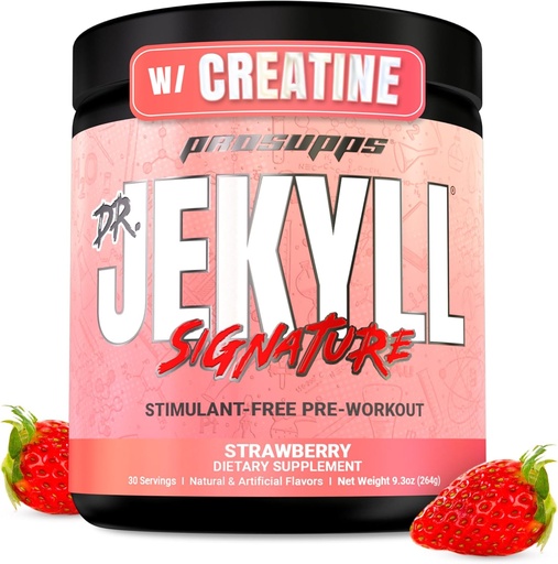 [BRSROAAEDMMGMCLJ] PROSUPPS Dr. Jekyll assinatura pré-treino em pó com creatina - Stim-Free pré-treino suporta volume muscular e resistência - Cafeína-Free Gym & Fitness Supplements (Strawberry, 30 Servings)