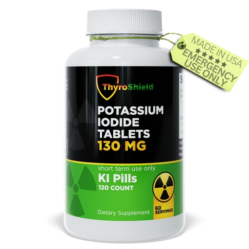 [BRSRMAIOOAIW23A3] Potassium Iodide Tablets 130 mg | 120ct KI Tablets - Nuclear Radiation Protection - Potassium Iodine Pills - YODO Naciente - KI Pills - USA - ThyroShield