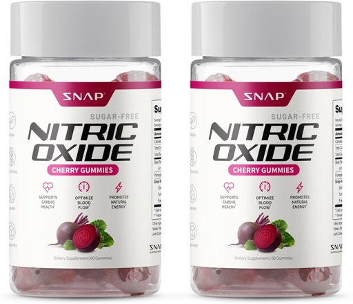[BRSRMFIEBF5QKAA2] Snap Supplements Beet Root Gummies, Nitric Oxid Supplement w/Organic Beets, Vitaminer, Pomegranate & Antioksidanter for energi, hjerte helse og sirkulasjon Support, 60 sukker gratis Gummies, 2 pakke, Cherry