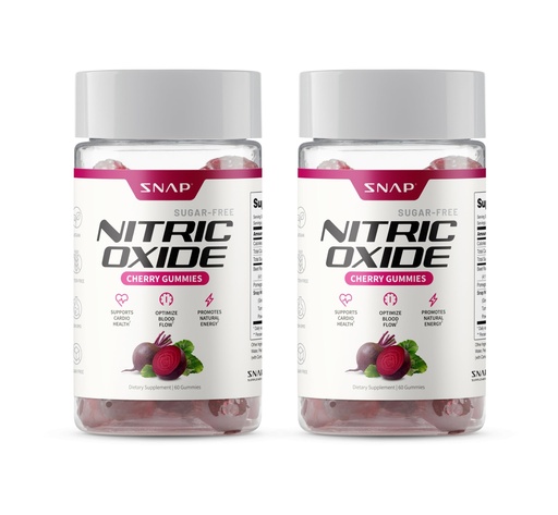 [BRSRMFIEBF5QKAA2] Snap Supplements Nitric Oxide Gummies - Beet Root Extract 300mg, Sugar Free Beetroot Supplement with Pomegranate Powder for Circulation & Natural Energy, 60 Vegan Gummies (2-Pack), Cherry Flavor