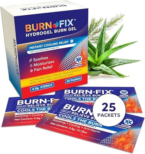 [BRSRAEIZAEFBEH3L] BurnFix® Hydrogel Burn Gel Packets – 3.5 g Soothing First Aid Burn Cream for Instant Cooling Relief on Minor Burns, Sunburns & Scalds  Ideal Kit de Emergencia Esencial (Pack of 25)
