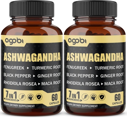 [BRSRMHA6B4HBQHQU] 2 Packs 60 Capsules - 8050mg Ashwagandha Extract Supplement - 7in1 with Fenugreek, Maca, Turmeric, Rhodiola, Ginger & Black Pepper - Spirit, Immune & Energy Support - 4 Month Supply