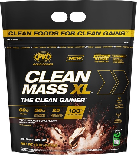 [BRSROAQLOIHB6YLP] PVL Gold Series - Clean Mass XL - The Clean Muscle Mass Gainer - 10 LB - Triple Chocolate Cake