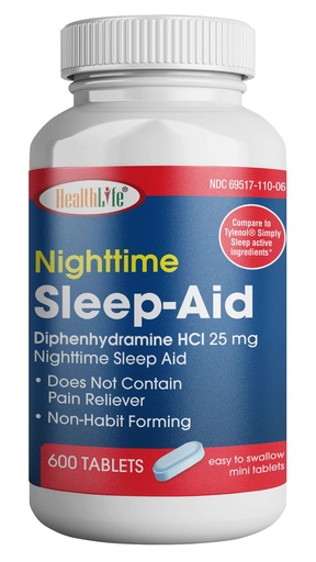 [BRSW2AQ2C4BQKCLP] HealthPharma Nighttime Sleep-Aid, Diphenhydramine HCL Caplets, 25 mg (Blue), 600 Count