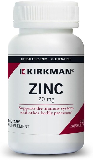 [BRSWIATRA4PQGHTM] Kirkman - Zinc 20mg - 100 Capsules - Immune Support - High Absorption - Hypoallergenic