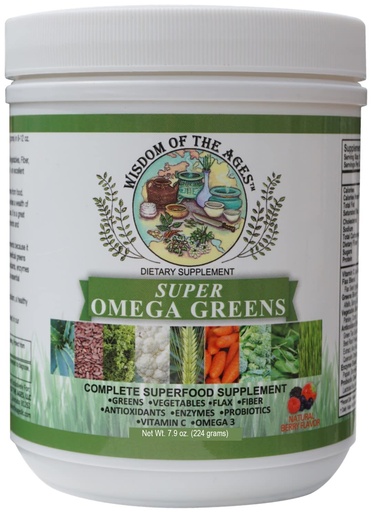 [BRSWGGT4OIPRAAIV] Super Omega Greens Complete Superfood Supplement with Greens, Vegetables, Flax, Fiber, Antioxidants, Enzymes, Probiotics, Vitamin C and Omega 3-7.9oz Powder