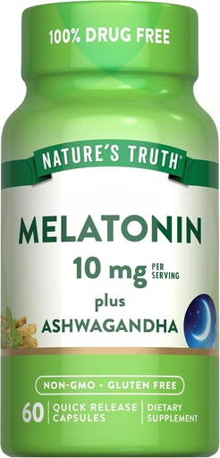 [BRSROGIKOAGR6D32] La verdad de la naturaleza Melatonin 10mg con Ashwagandha ← 60 cápsulas ← Suplemento gratuito para adultos