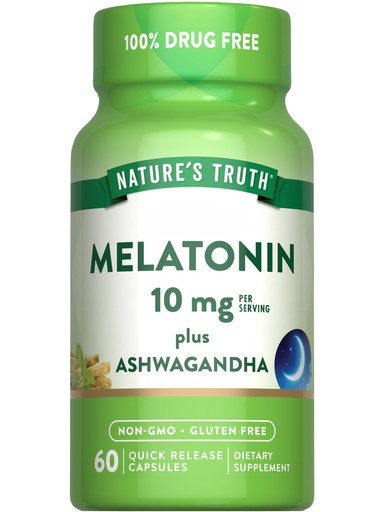 [BRSROGIKOAGR6D32] Nature's Truth Melatonin 10mg with Ashwagandha | 60 Capsules | Non-GMO & Gluten Free Supplement for Adults