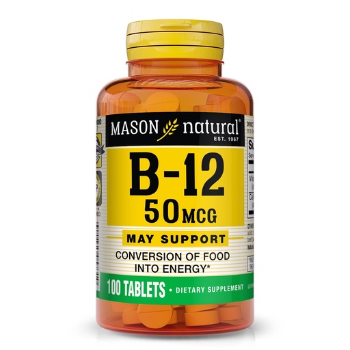 [BRSWIFYLAQNBCGA7] MASON NATURAL Vitamin B12 50 mcg with Calcium, 100,Day Supply, Dietary Supplement to Support Natural Energy Levels, 100 Tablets (Pack of 1)