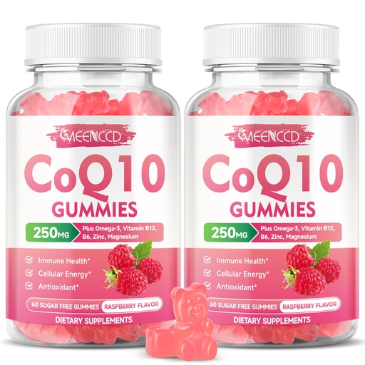 [BRSRAEAEOUAQO2TD] Sugar-Free CoQ10 Gummies 250mg, Coenzyme Q10 Supplements Plus Omega-3, Vitamin B6 & Zinc, CoQ10 Supplement for Cellular Energy & Antioxidant Support, Raspberry Flavor, Vegan 120Cts