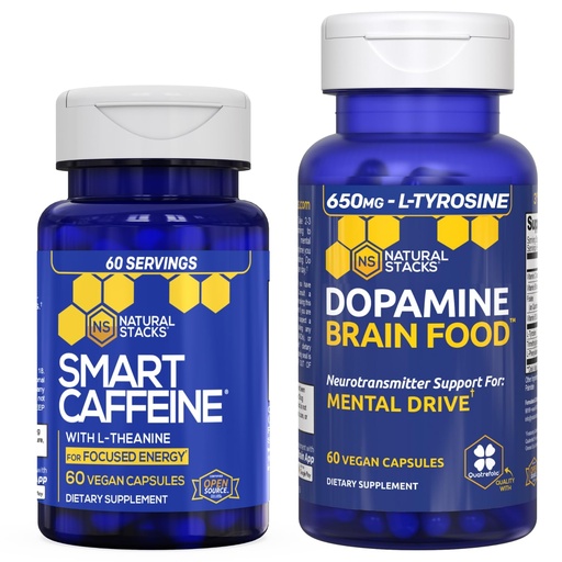 [BRSRA2YFOACBMCDB] NATURAL STACKS Smart Caffeine + Dopamine Brain Food Bundle - Supports Energy, Focus & Mental Drive* - 120 Total Capsules