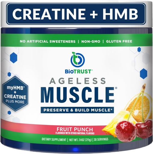[BRSROEICO4JWK3LD] BioTrust Ageless Muscle Builder - Creatine HMB Powder with Vitamin D3 " Betaine - Build " Preserve Naturally Declining Muscle Mass " Strength - Fruit Punch, 30 Servings