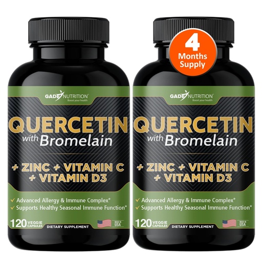 [BRSW2HY2C4DRA33Z] Gade Nutrition Quercetin with Bromelain Vitamin C and Zinc Vitamin D | Immune Support Supplement in Capsules | Non-GMO, Gluten-Free, Vegan | Made in USA | 4 Month Supply