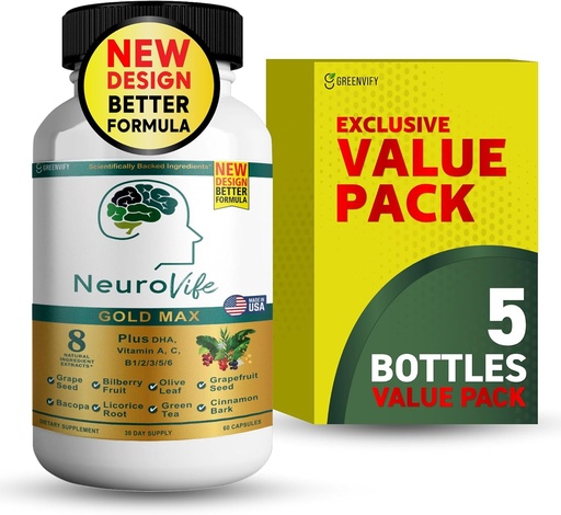 [BRSRAZAKBAIRUET4] NeuroVife Gold Max Brain Support Supplement | 8 Natural Extracts with DHA, Vitamins A, C, B Complex | 60 Veggie Capsules | Made in USA (5)