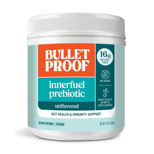 [BRSWGBQCDIBBAEL2] Bulletproof Innerfuel Prebiotic Fiber Powder, Unflavored, 16g Fiber, Plant-Sourced, Non-GMO & Third-Party Tested, Supports Gut & Digestive Health, 0g Sugar, 13.4 oz