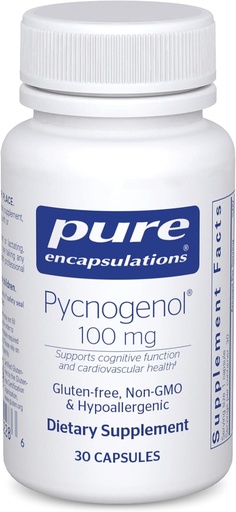 [BRSWIY36BB6QODDY] Pure indkapslinger Pycnogenol 100 mg 10 mg 12 4; Hypoallergent supplement til fremme af vaskulær sundhed og give antioxidant support 12 4; 30 kapsler