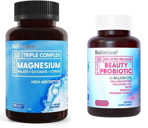 [BRSRMAACOZ5A23AZ] BioEmblem Women's Triple Magnesium Complex Beauty Probiotics - 120 Piece Assortment - Unflavored