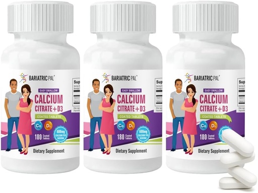 [BRSW2AA2BF6AECLX] BariatricPal Easy Swallow Calcium Citrate (600mg) eta D3 Coated Tablets (90 eguneko hornidura)