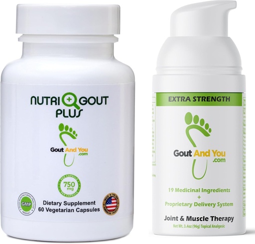 [BRSROHABPIPRMGYU] NutriGout Plus Uric Acid Supplement and Extra Strength Joint Discomfort Relief Topical Cream