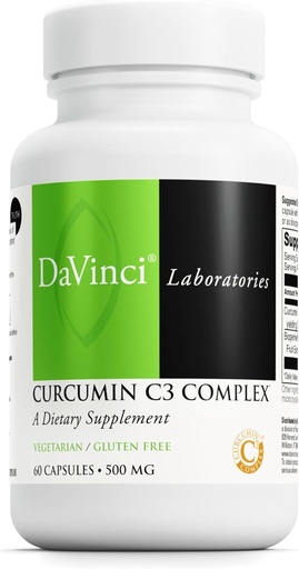 [BRSWIZ3RAIEGOHTE] Complejo de Curcumina C3 de laboratorios DAVINCI - Suplemento dietético de apoyo Función de la vesícula y hígado saludable - con Curcuminoides y extracto de fruta de bioperina - sin gluten - 60 cápsulas vegetarianas