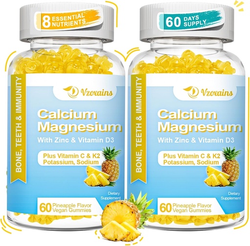 [BRSRA2YQOINRUDT7] High Absorption Calcium Gummies, Sugar Free Calcium Magnesium Gummies with Vitamin D3 for Men and Women, Pineapple Flavor 120 Cts