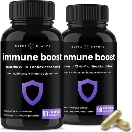 [BRSWYZA7CAOQ4CLP] NutraChamps 27 1 Immune Support Supplement, 90 Immune Defense Capsules, 1000mg Vitamin C, 5000 IU D3, Yaşlıberry, sink, 1 Milyar CFU Probiotics & More (Böyük)