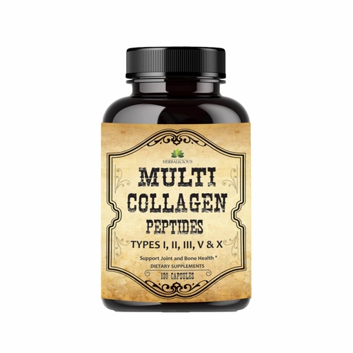 [BRSROFQNPIHQ4D33] HERBALICIOUS Multi Collagen Peptides Capsules - Non-GMO & Gluten Free Type I, II, III, V, X Hydrolyzed Collagen Supplements with Vitamin C - Supports Healthy Hair, Skin, Nails, & Joints - 120 Capsules
