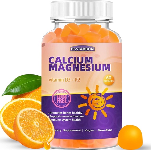 [BRSROHYRCMNAAALL] Calcium Magnesium Gummi für Erwachsene: mit Zink Vitamin D3 K2 für Frauen Bio-Zucker Freie Vegan Kaugummi - Hohe Absorption für Immunstärke (60count