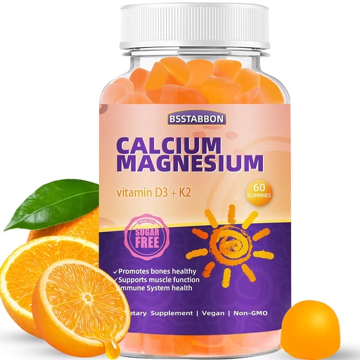 [BRSROHYRCMNAAALL] Calcium Magnesium Gummies for Adult: with Zinc Vitamin D3 K2 for Women Men Organic Sugar Free Vegan Chewable Gummy - High Absorption for Immune Strength（60count