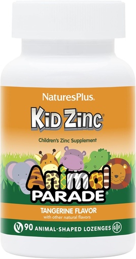 [BRSWKFD6CIMQGFLE] NaturesPlus Animal Parade KidZinc, Tangerine Flavor - 90 Animal-Shaped Lozenges, Pack of 3 - Organically Chelated Zinc - Vegan, Gluten Free - 270 Total Servings