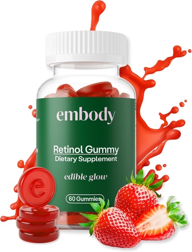 [BRSWYFQKC4PBM234] Embody: 60 Skin Gummis Multivitamin Retinol Gummy | Vitamin Eine Ergänzung für Anti-Aging, Glowing, jugendlich & Klare Haut | Starkes Haar & Nägel mit Biotin, Vitamin C, B12 & Zink