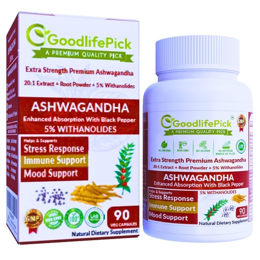 [BRSRMBA6O4OWKG3P] Premium Ashwagandha Capsules with Black Pepper. Powerful 5% Wthanolides from Ashwagandha Powder & 20:1 Extract 90 ct. Natural NonGMO NO Rice Powder NO Filler
