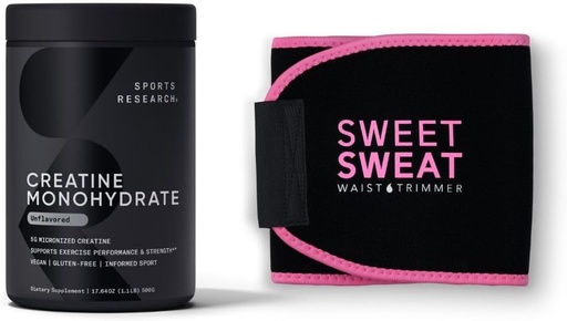 [BRSROALRC56W223P] Sports Research Creatine Monohydrate and Sweet Sweat Waist Trimmer - Black/Pink (Large)