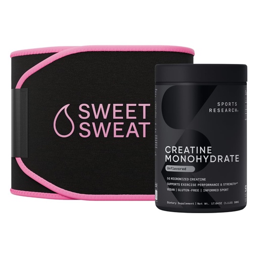 [BRSROALRC56W223P] Sports Research® Training Performance Pack - Creatine Monohydrate and Sweet Sweat Waist Trimmer (Black/Pink, Large)