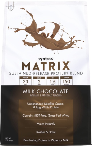 [BRSWY2YRAF5QIGTB] Syntrax Matrix Sustained-Release Protein Blend with Grass-Fed Whey, Micellar Casein & Egg White Protein, Milk Chocolate, 2 lbs | Whey Protein, Micellar Casein, Egg Albumin