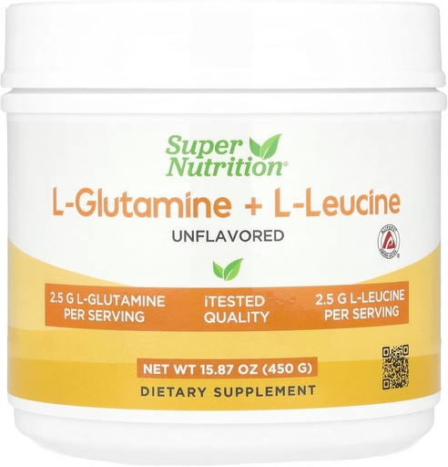 [BRSRAHQRBAHRQ2D2] Super Nutrition L-Glutamine + L-Leucine, Desarrollado, 15.87 oz (450 g)