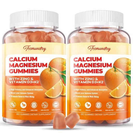 [BRSROCYTB4BRQET3] Calcium Magnesium Zinc Gummies with Vitamin D3 & K2 - High Absorption Magnesium Glycinate 400mg - Sugar Free Calcium Supplement - Support Nerve Muscle Mood & Immunity - for Adults Men Women Kids