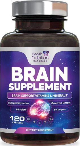 [BRSW22YRAAPWMC3G] Hjärntillskott för minne och fokus - Extra styrka Nootropic Capsules för koncentration, Alertness, kognitivt stöd - Fosfatidylserin, DMAE, Brain Health Vitamins B6 C E Zink - 120 kapslar