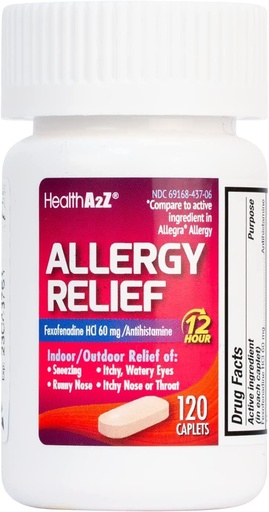 [BRSRMHQ6PMGR4ETP] HealthA2Z® Fexofenadine Hydrochloride 60mg | 12-Hour Antihistamine for Allergy Relief | Indoor & Outdoor Allergy Relief (120 Counts (Pack of 1))