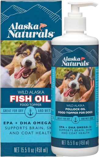 [BRSWGHA6DMPQGADP] Alaska Naturals Wild Alaskan Fish Oil Supplement for Dogs Skin and Coat with EPA DHA Omega 3 Fatty Acids Sustainable Liquid Food Topper 15.5 oz. Pump
