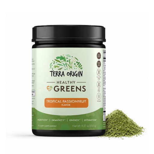 [BRSRAHY6CUPGKDTD] TERRA ORIGIN Greens Superfood Powder | Green Juice Powder with Probiotics & Enzymes | Plant Based Super Greens for Energy, Gut & Immune Support | Vegan, Non-GMO | 30 Servings Tropical Passionfruit