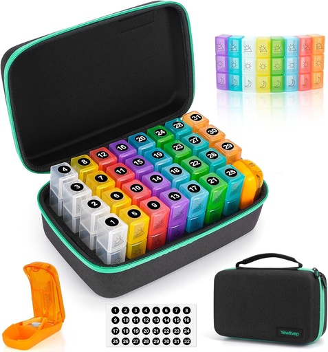 [BRSROGD4OYFAKYIU] Monthly Pill Organizer 3X a Day with 7-Day Travel Medicine Organizing Bag, Medicine Pill Box with 32 Daily Compartments, 31 Day Pill Holder 30 Day Pill Case for Vitamin, Supplement and Medication